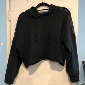 Mesh shoulder cropped top sweatshirt